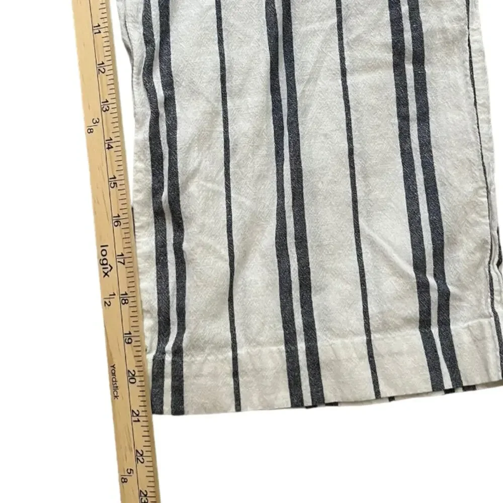H&M Womens Pants Size 2 Blue White Striped Wide Leg Cropped Linen Blend Coastal